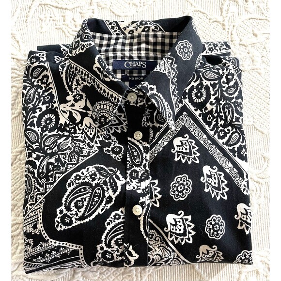 Chaps No Iron Paisley Flip Cuff Shirt LS Button 100% Cotton Ladies Size M - Picture 11 of 11